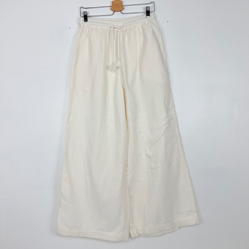 Madewell Double Gauze Wide-Leg Pants S Cream Pull-On Drawstring Beach Cotton - Picture 13 of 15
